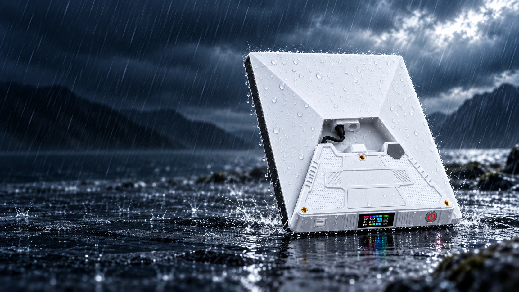 Oxlion MagPower Base operating in a rain-soaked outdoor setting