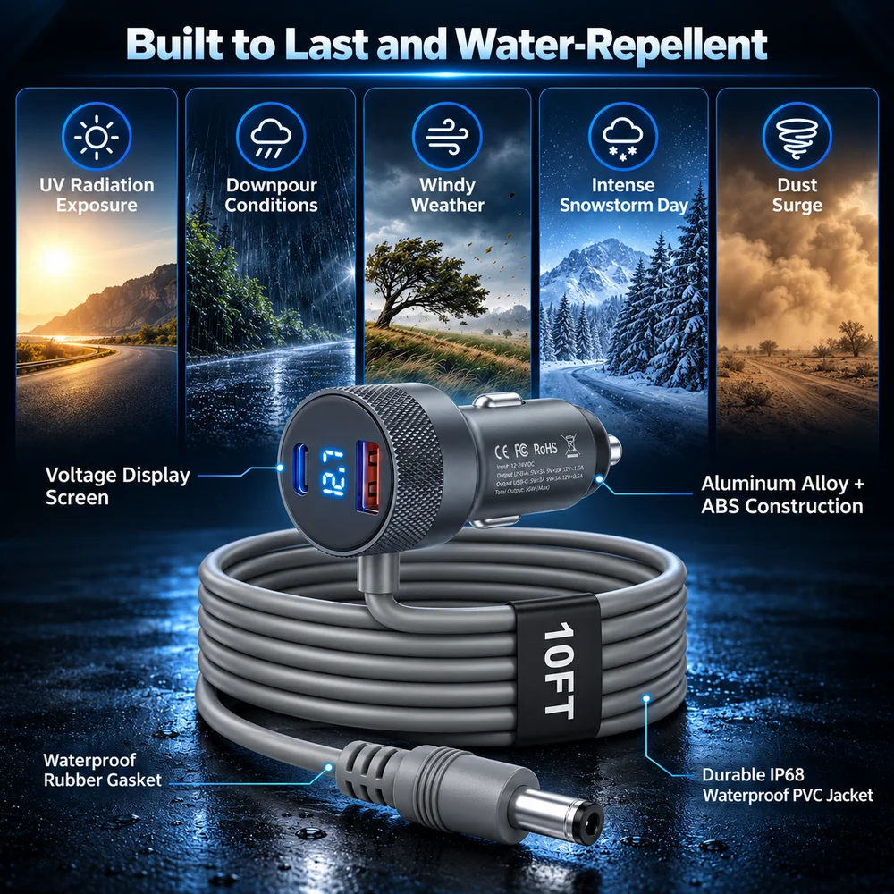 Oxlion 10FT Smart Car Charger - Alternate Angle