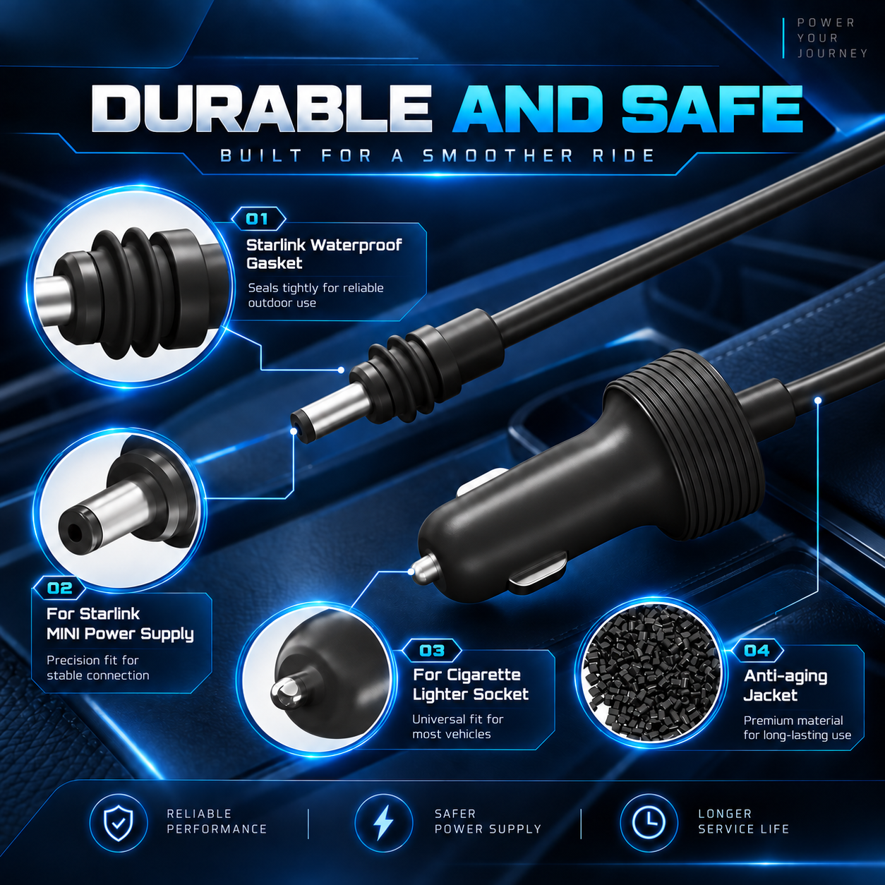 Oxlion DC Car Power Cable | 12V:24V Cigarette Lighter Cord