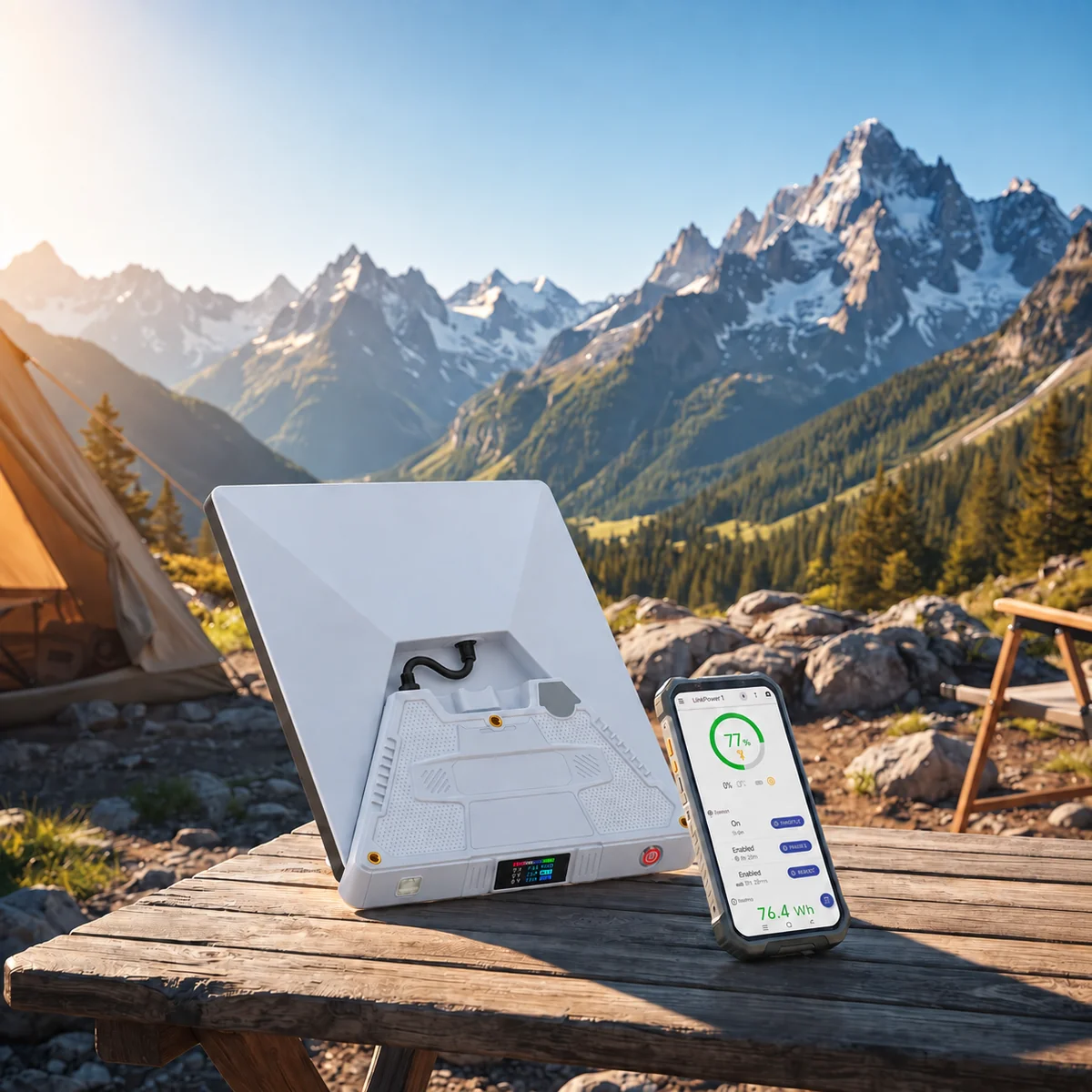 Oxlion MagPower Base - Starlink Mini Snap-On Battery Dock Outdoor Camping Scene